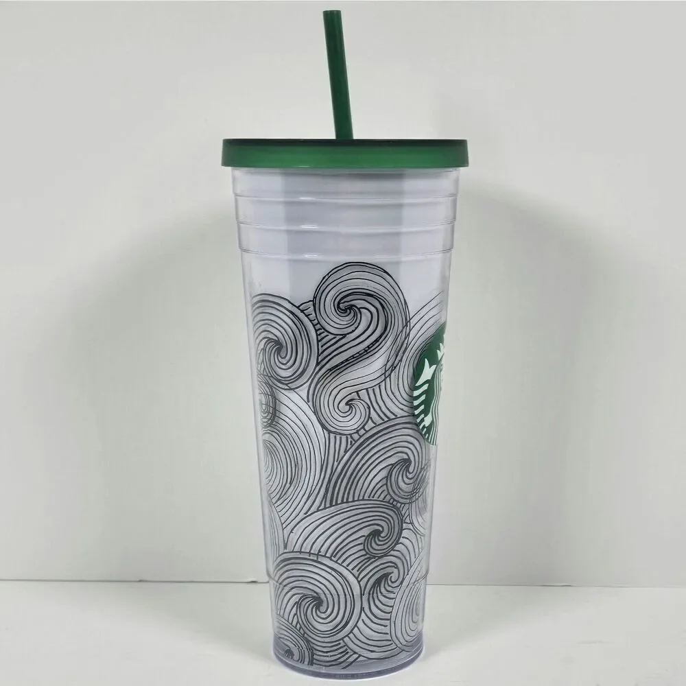 Starbucks‎ Ink Waves Cold Coffee Tumbler Cup Abstract Dot Siren Logo  24oz
